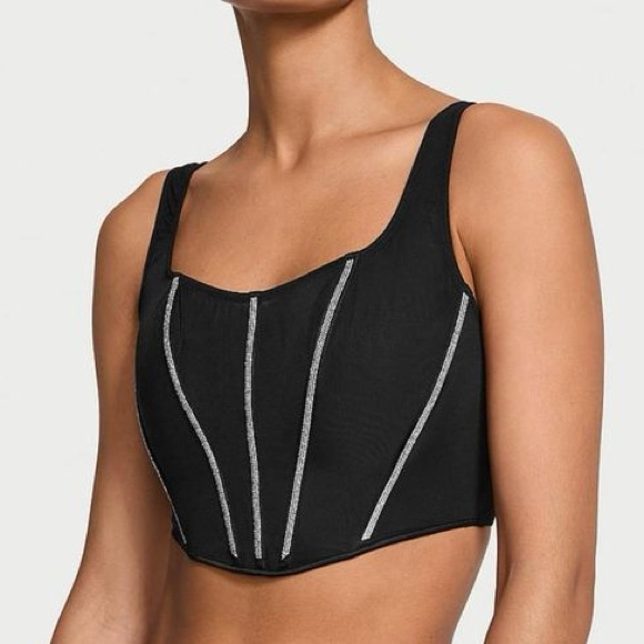 Victoria’s Secret Nwt Sheer Shine Corset Black Silver Bling Top